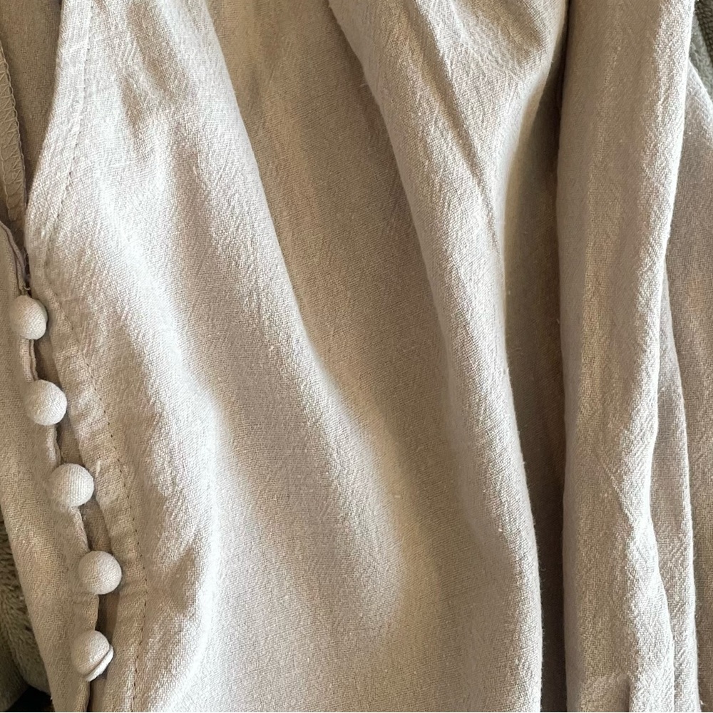 #55  Maxi Long Sleeve Grey Button V Bohemian Linen Feel Gray Prairie Dress - Picture 7 of 10